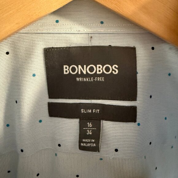 Bonobos Daily Grind Wrinkle Free Dress Shirt - Blue Poka Dot 16/34 Size Large - Picture 2 of 4